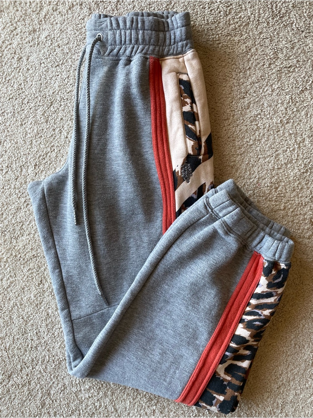FP MOVEMENT - Gray Joggers with Red Trim & Leopard Panel